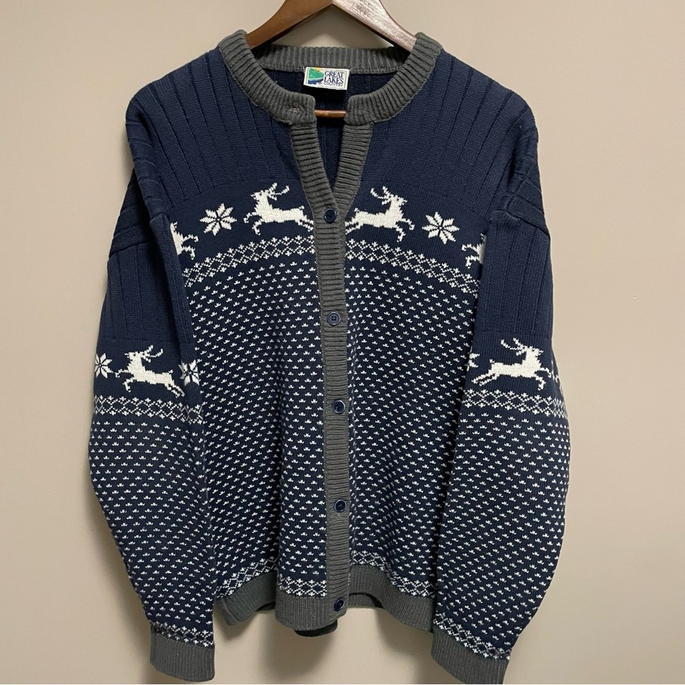 Vintage 80s 90s Great Lakes Knit Christmas Holiday Nordic Cardigan Sweater